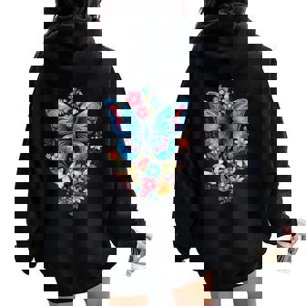 Butterfly With Flowers I Aesthetic Butterfly Women Oversized Hoodie Back Print - Monsterry