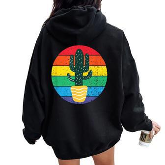 Cactus Serape Rainbow Awesome Novelty Women Oversized Hoodie Back Print - Seseable