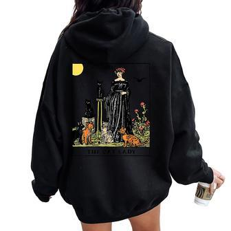 The Cat Lady Tarot Card Vintage Gothic Cat Mom Women Oversized Hoodie Back Print | Mazezy CA