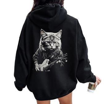 Cat For Men Guitar Cat Rock Cat Playing Guitar Women Oversized Hoodie Back Print - Monsterry AU