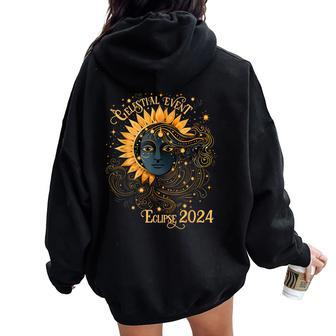Celestial Event Total Solar Eclipse Girl April 8 2024 Women Oversized Hoodie Back Print - Seseable