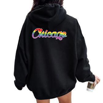 Chicago Illinois Gay Pride Parade Classic Rainbow Flag 2023 Women Oversized Hoodie Back Print - Monsterry CA