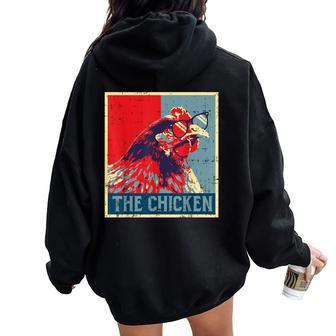 The Chicken Poster Vintage Country Farm Animal Farmer Women Oversized Hoodie Back Print - Monsterry UK