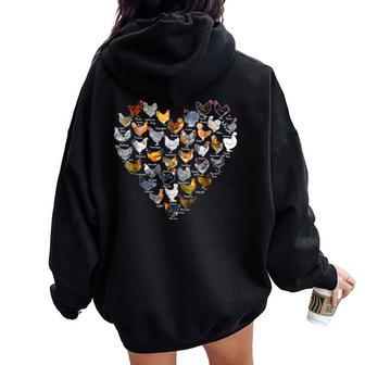 Chickens Heartshape Heart Love Farmer Chicken Lady Womens Women Oversized Hoodie Back Print - Monsterry DE