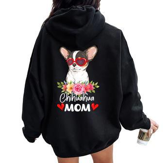Chihuahua Mom Mama Sunglasses Flower Dog Lover Owner Womens Women Oversized Hoodie Back Print - Seseable