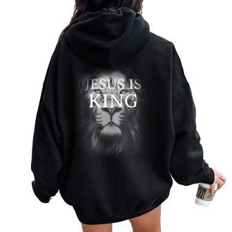 Christian Lion Of Judah And Jesus Is King Graphic Women Oversized Hoodie Back Print - Thegiftio UK