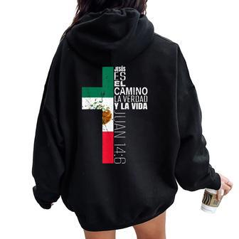 Christian Spanish Jesus Religious Bible Verse Mexican Flag Women Oversized Hoodie Back Print - Thegiftio UK