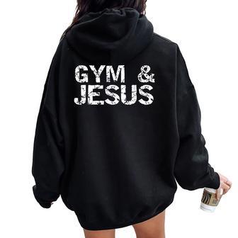 Christian Workout For Distressed Gym And Jesus Women Oversized Hoodie Back Print - Thegiftio UK