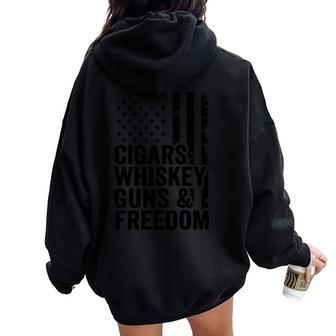 Cigars Whiskey Guns & Freedom Drinking Usa Flag Gun Women Oversized Hoodie Back Print - Monsterry CA