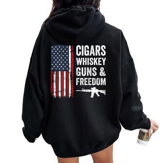Cigars Whiskey Guns & Freedom Usa Flag 4Th Of July Back Women Oversized Hoodie Back Print - Monsterry