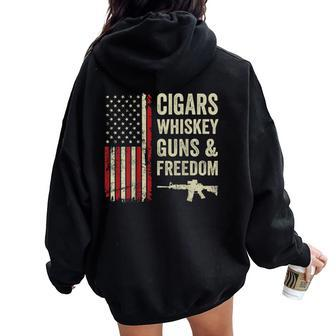 Cigars Whiskey Guns & Freedom Usa Flag 4Th Of July Back Women Oversized Hoodie Back Print - Monsterry DE
