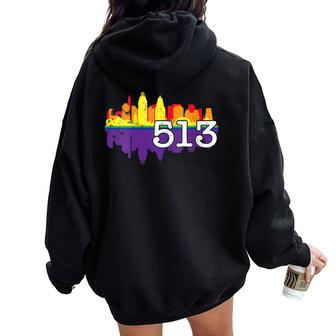 Cincinnati Ohio Lgbt Gay Pride 513 Rainbow Women Women Oversized Hoodie Back Print - Monsterry CA