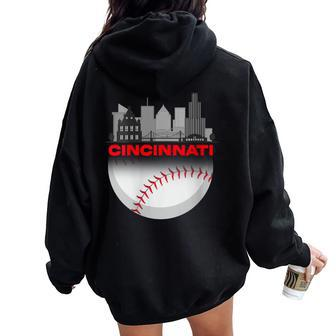 Cincinnati Vintage Style Of Baseball Women Oversized Hoodie Back Print - Monsterry