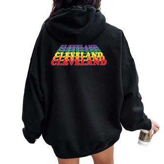 Cleveland City Gay Pride Rainbow Word Women Oversized Hoodie Back Print - Monsterry CA