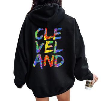 Cleveland Colorful Box City Pride Rainbow Cleveland Women Oversized Hoodie Back Print - Monsterry