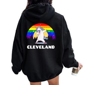 Cleveland Ohio Lgbtq Gay Pride Rainbow Women Oversized Hoodie Back Print - Monsterry CA