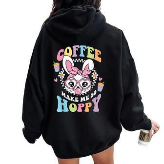Coffee Makes Me So Hoppy Easter Rabbit Bunny Face Girl Women Oversized Hoodie Back Print - Thegiftio
