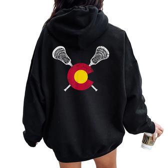 Colorado Flag Lacrosse Lax Player Team Coach Mom Dad Women Oversized Hoodie Back Print - Monsterry