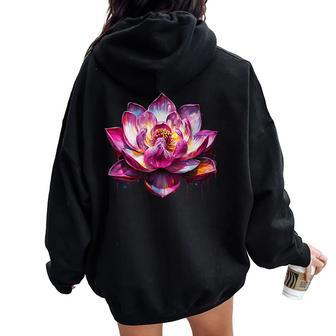 Colorful Lotus Graffiti Trendy Cute Flower Fashion Women Oversized Hoodie Back Print - Monsterry
