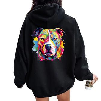 Colorful Pit-Bull Terrier Dog Love-R Dad Mom Boy Girl Women Oversized Hoodie Back Print - Monsterry CA