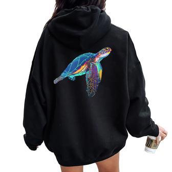 Colorful Sea Turtle Watercolor Lover Dad Mom Women Oversized Hoodie Back Print - Monsterry DE
