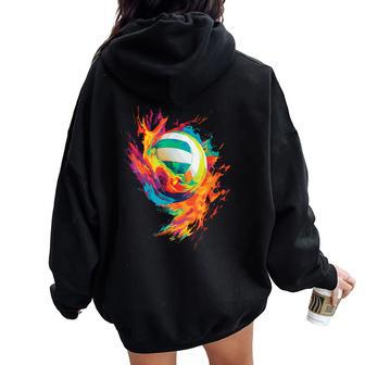 Colorful Volleyball Volleyball Player Girls Woman N Women Oversized Hoodie Back Print - Seseable