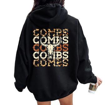 Combs Retro Cow Skull Cowgirl Western Country Music Women Oversized Hoodie Back Print - Seseable