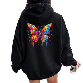 Cool Butterfly On Colorful Painted Butterfly Women Oversized Hoodie Back Print - Monsterry