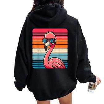Cool Retro Flamingo In Sunglasses 70S 80S 90S Flamingo Women Oversized Hoodie Back Print - Seseable