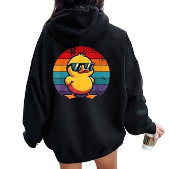 Cool Retro Yellow Duck In Sunglasses 70S 80S 90S Duck Women Oversized Hoodie Back Print - Seseable