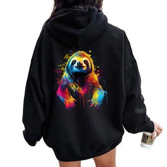 Cool Sloth On Colorful Painted Sloth Women Oversized Hoodie Back Print | Seseable CA