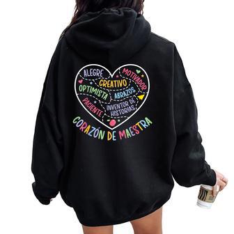 Corazon Maestra De Español Spanish Teacher Maestra Bilingue Women Oversized Hoodie Back Print - Seseable