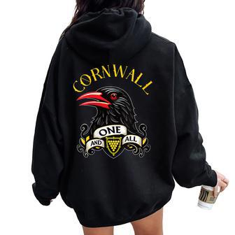 Cornwall 'One And All' S Vintage Cornish Chough & Shield Women Oversized Hoodie Back Print - Monsterry DE