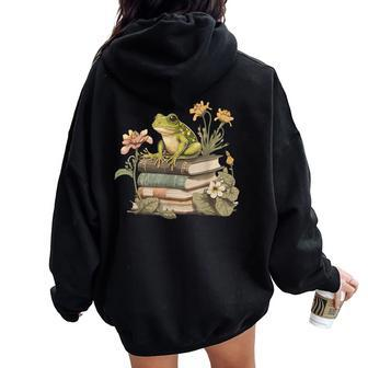 Cottagecore Aesthetic Frog Reading Book Mushroom Lover Women Oversized Hoodie Back Print - Monsterry AU