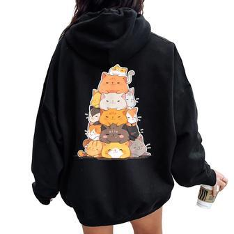 Cottagecore Kawaii Anime Cat Girls Cat Women Oversized Hoodie Back Print | Mazezy