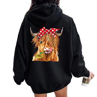 Cow Bandana Farm Animal Highland Cow Graphics Women Oversized Hoodie Back Print - Monsterry AU