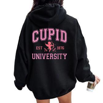 Cupid University Valentine's Day Pink Varsity Girls Women Oversized Hoodie Back Print - Monsterry UK