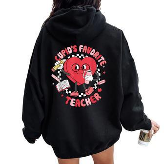Cupid's Favorite Teacher Cute Heart Valentines Day Kid Women Oversized Hoodie Back Print - Thegiftio UK