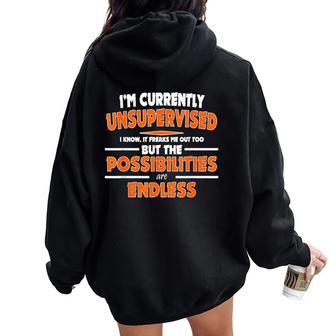 Currently Unsupervised Graphic Sarcastic Very Women Oversized Hoodie Back Print - Thegiftio UK