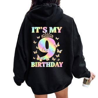 Cute 9 Years Old Girl Butterfly It's My 9Th Birthday Women Oversized Hoodie Back Print | Mazezy CA