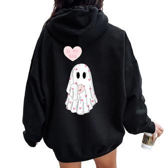 Cute Be My Boo Valentines Ghost With Balloon Girls Women Oversized Hoodie Back Print - Monsterry UK