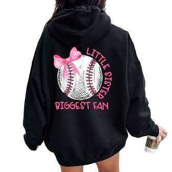 Cute Bow Coquette Little Sister Biggest Fan Baseball Girls Women Oversized Hoodie Back Print - Monsterry DE