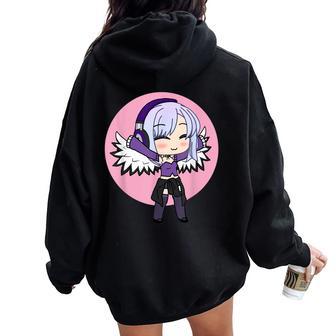 Cute Chibi Style Kawaii Anime Girl With Wings Women Oversized Hoodie Back Print - Seseable