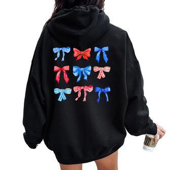 Cute Coquette Bows 4Th Of July Patriotic Girls Women Oversized Hoodie Back Print - Monsterry UK