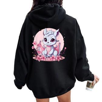 Cute Dragon With Cherry Blossoms I Girl Dragon Women Oversized Hoodie Back Print | Mazezy