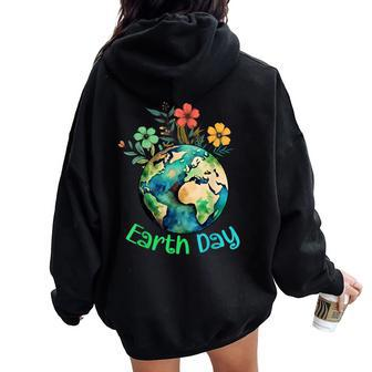 Cute Earth With Floral Earth Day Happy Earth Day 2024 Women Oversized Hoodie Back Print | Mazezy UK