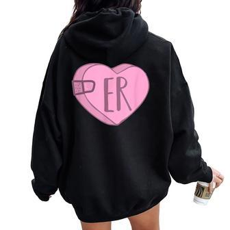 Cute Er Nurse Candy Heart For Valentines Day Scrub Top Women Oversized Hoodie Back Print - Monsterry AU