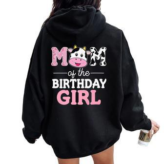 Cute Farm Cow Mommy Mama Mom Of The Birthday Girl Women Oversized Hoodie Back Print - Seseable