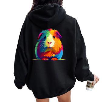 Cute Guinea Pig Rainbow For Guinea Pig Lovers Women Oversized Hoodie Back Print - Monsterry AU