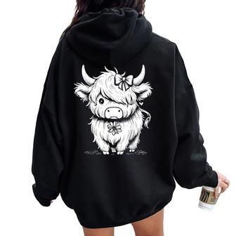 Cute Highland Cow Farm Girl Scottish Highland Cattle Farmer Women Oversized Hoodie Back Print - Thegiftio UK